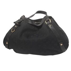 Gucci Abbey D-Ring shoulder bag in black GG canvas with leather trim w/ dust EUC